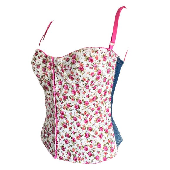 Dolce&Gabbana CORSET Pink Floral Bustier  D&G Denim Back Bustier Top Size Small - Picture 16 of 16